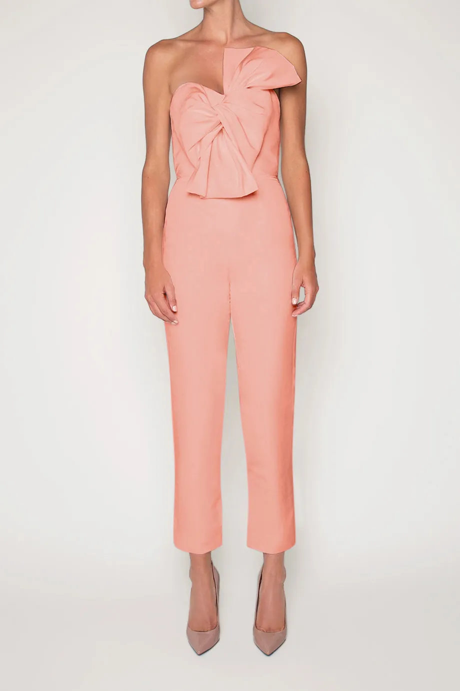Twisted Bow Silk Faille Jumpsuit