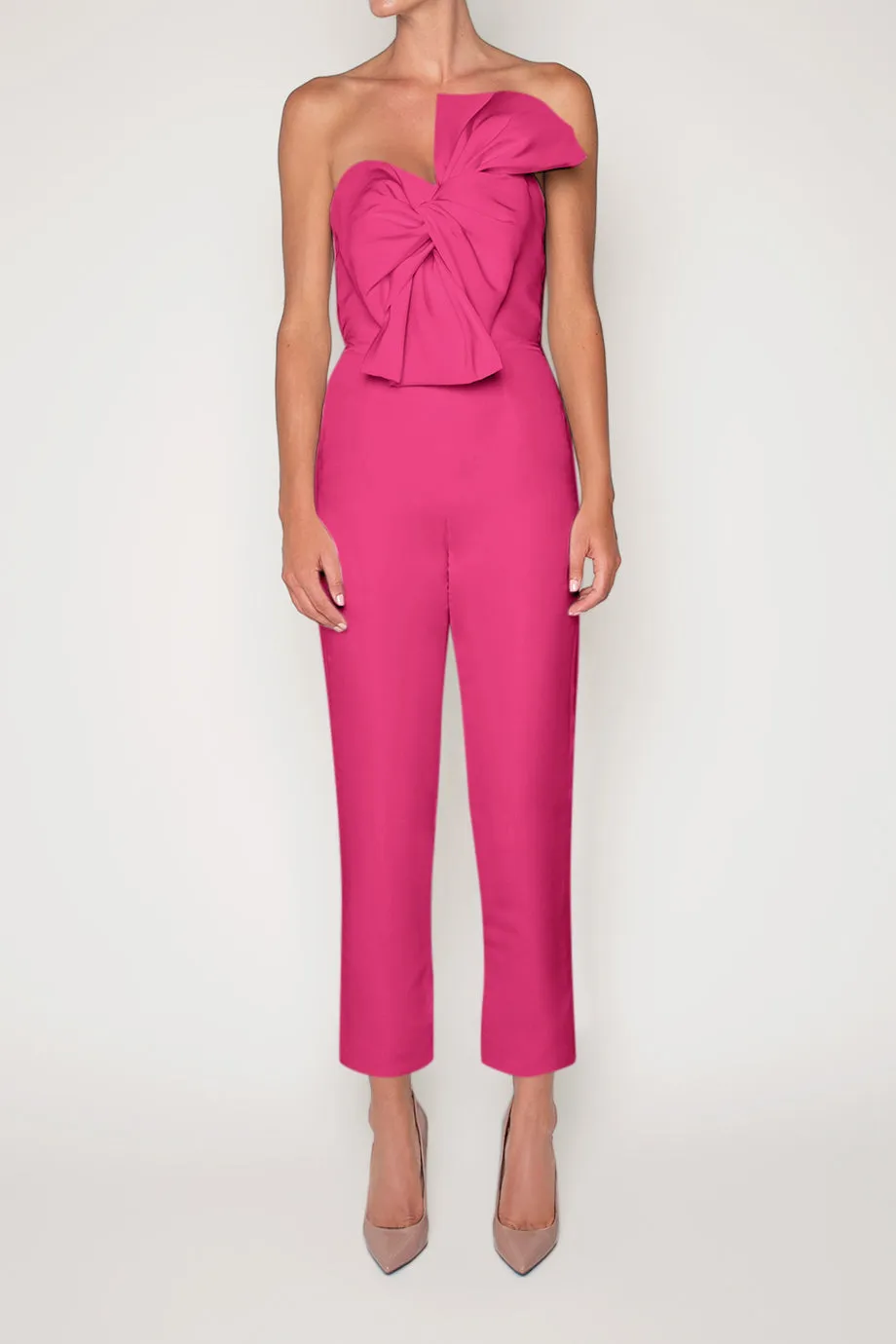 Twisted Bow Silk Faille Jumpsuit