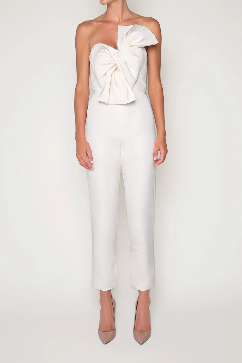 Twisted Bow Silk Faille Jumpsuit