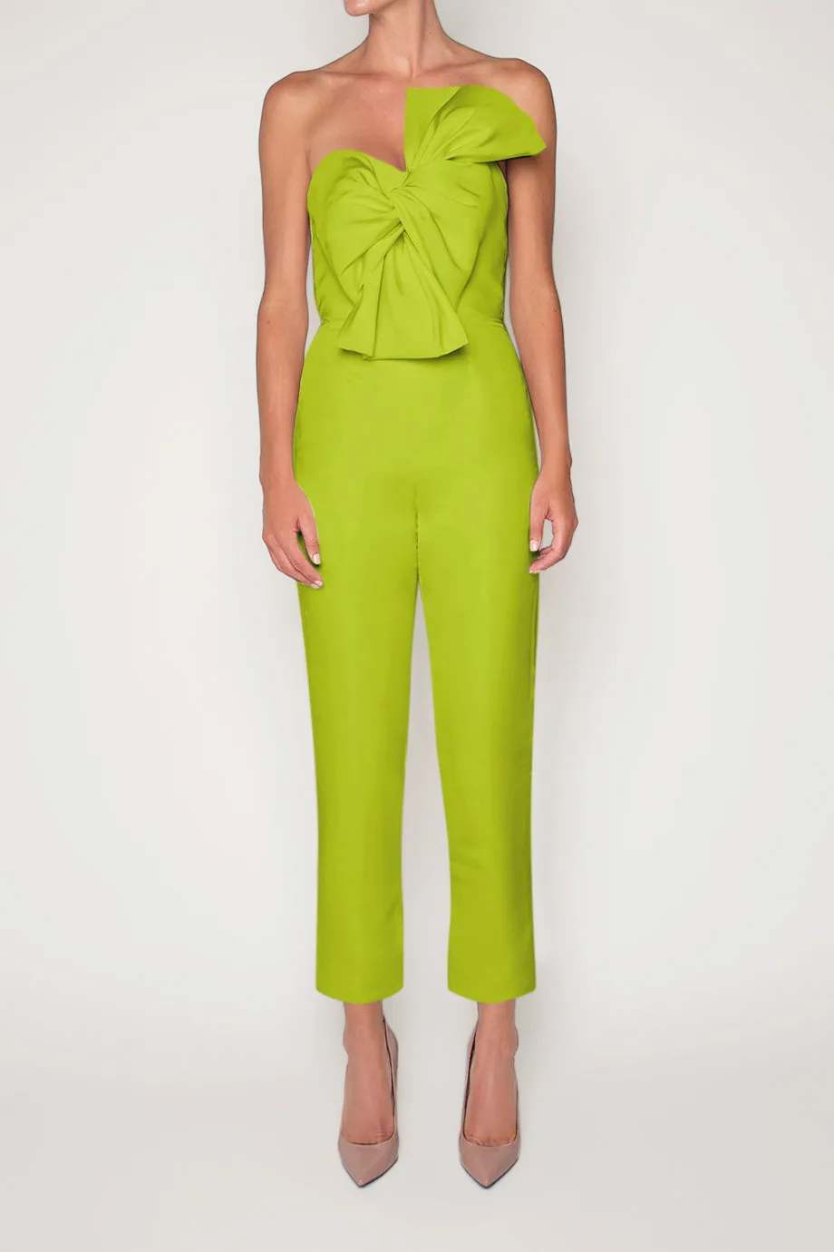 Twisted Bow Silk Faille Jumpsuit