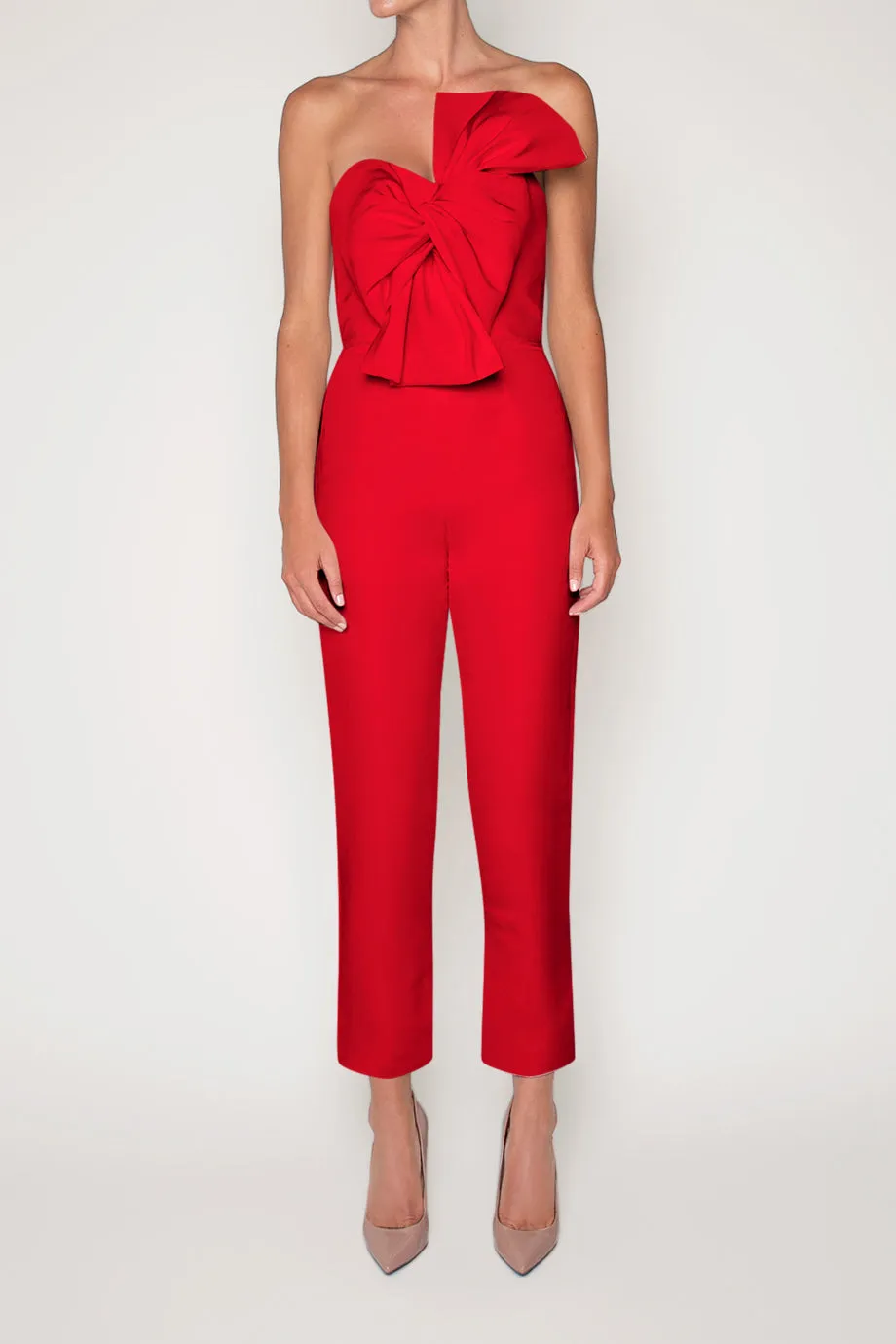 Twisted Bow Silk Faille Jumpsuit