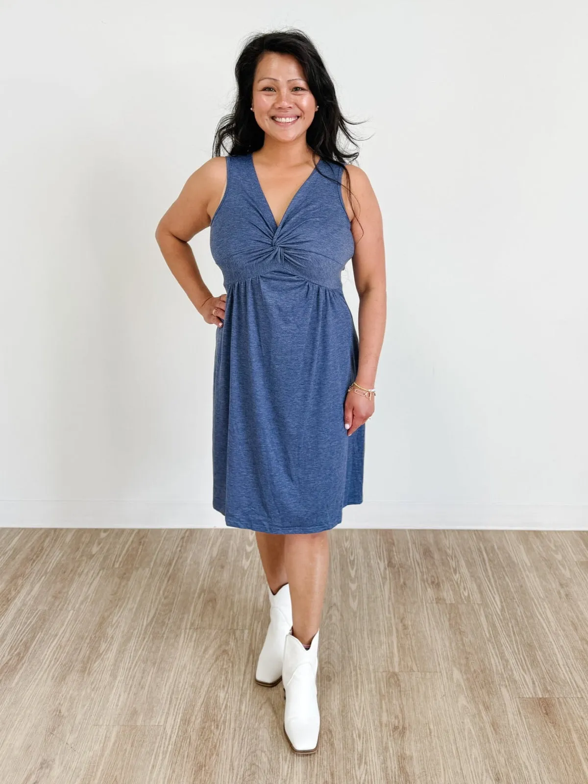 Twisted High Waist Sleeveless V-Neck Dress