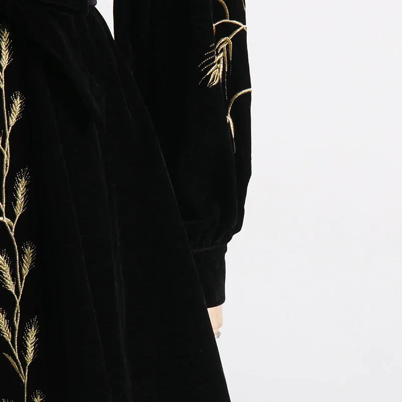 Velvet Wheat Embroidery Mini Dresses