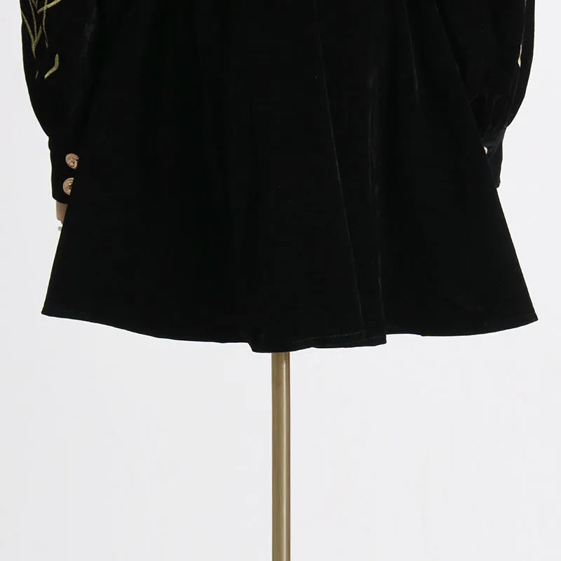 Velvet Wheat Embroidery Mini Dresses