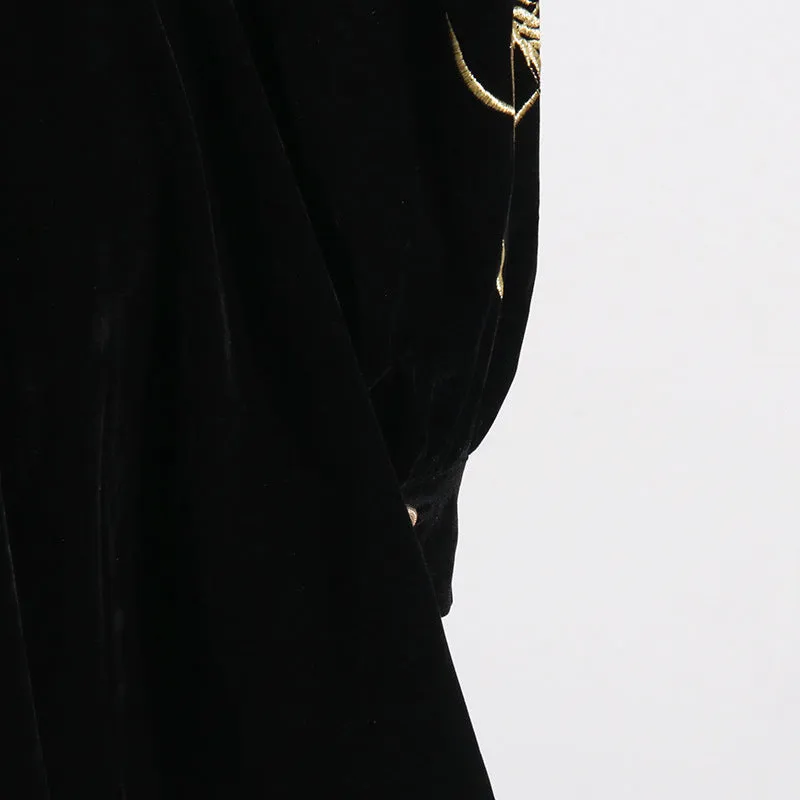 Velvet Wheat Embroidery Mini Dresses
