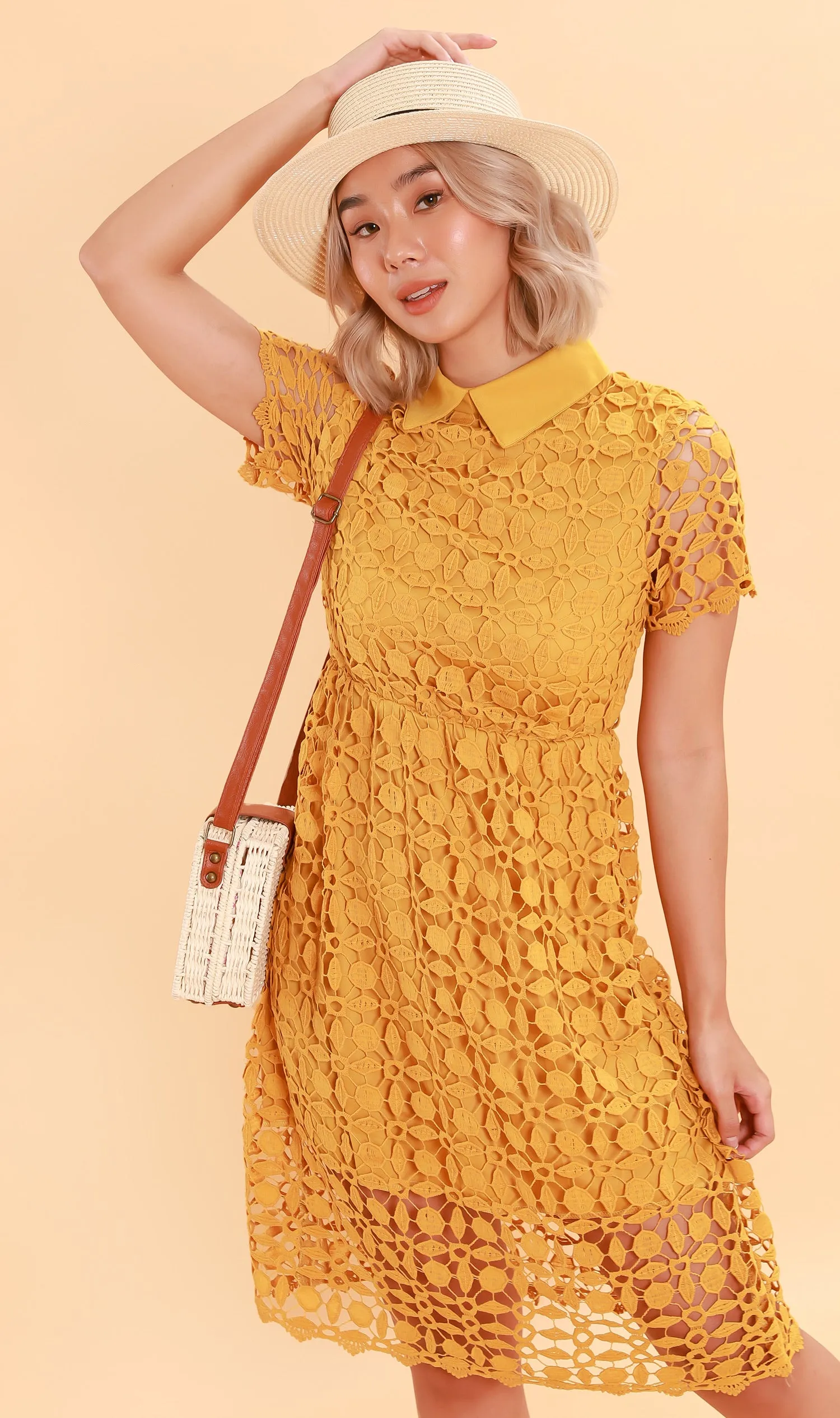 VICTORIA Lace Overlay Dress (Dandelion)