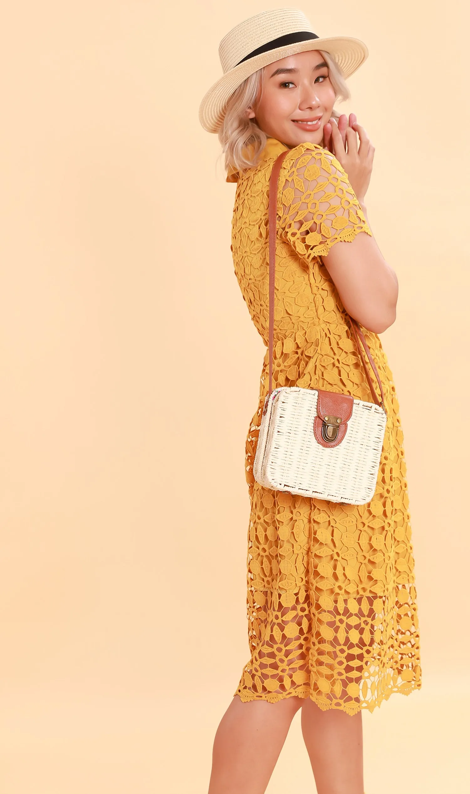 VICTORIA Lace Overlay Dress (Dandelion)