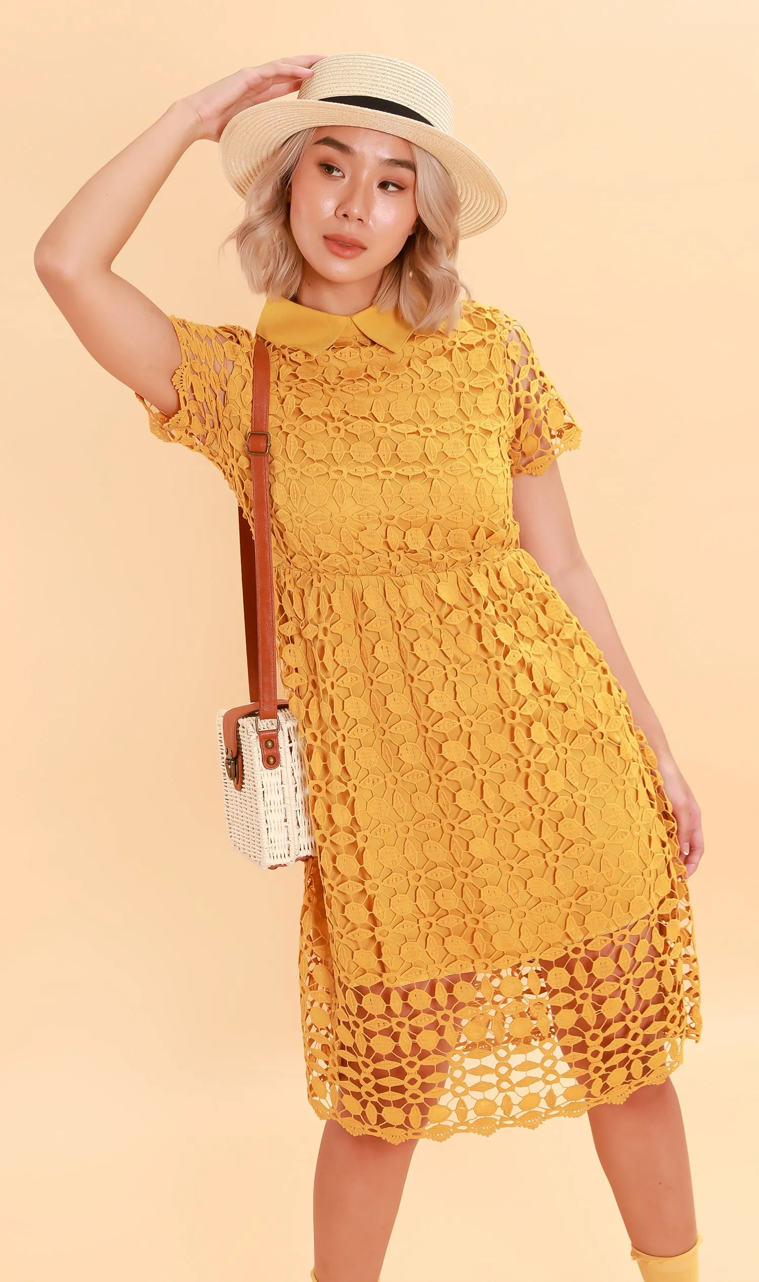 VICTORIA Lace Overlay Dress (Dandelion)