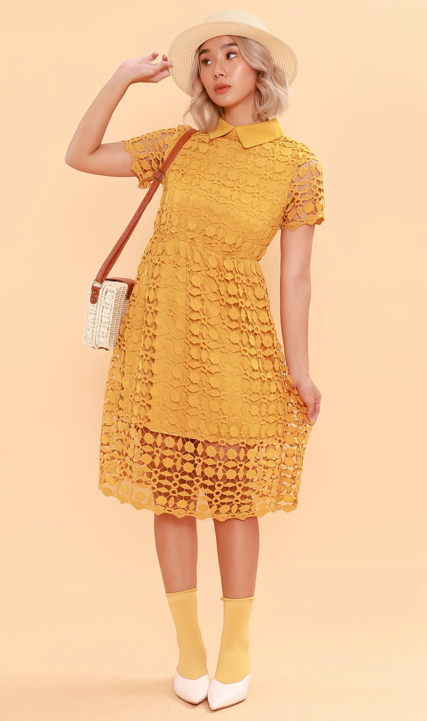 VICTORIA Lace Overlay Dress (Dandelion)