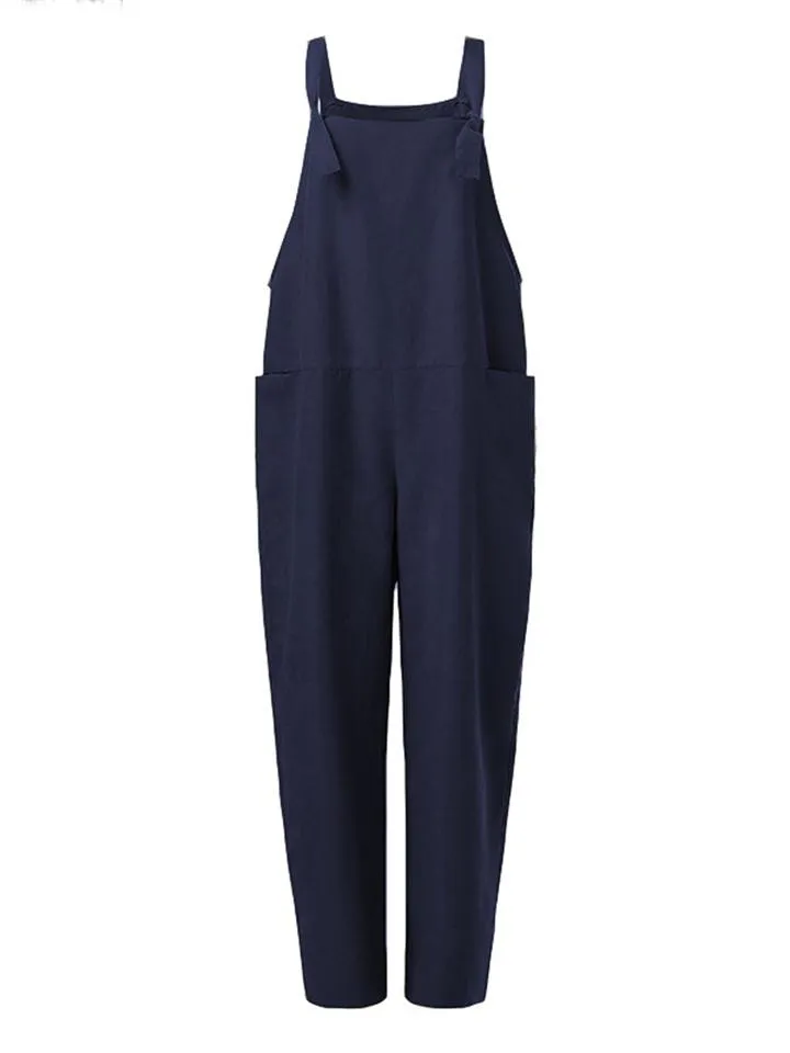Vintage Adjustable Strap Cotton Linen Dungarees Overalls