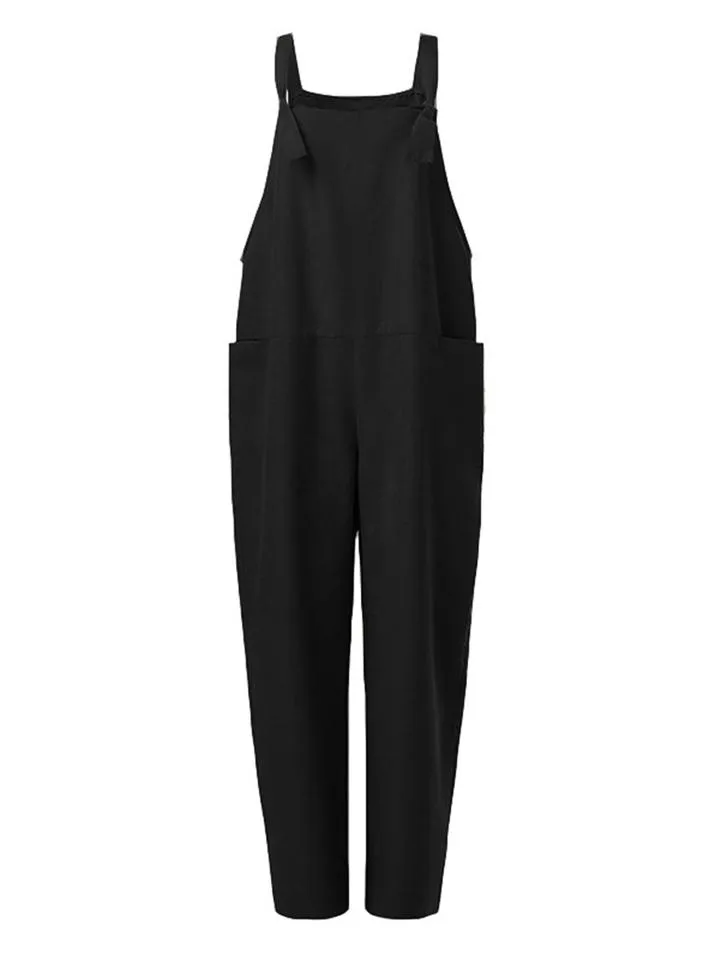 Vintage Adjustable Strap Cotton Linen Dungarees Overalls