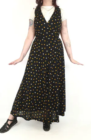 Vintage black polka dot print maxi dress size 12