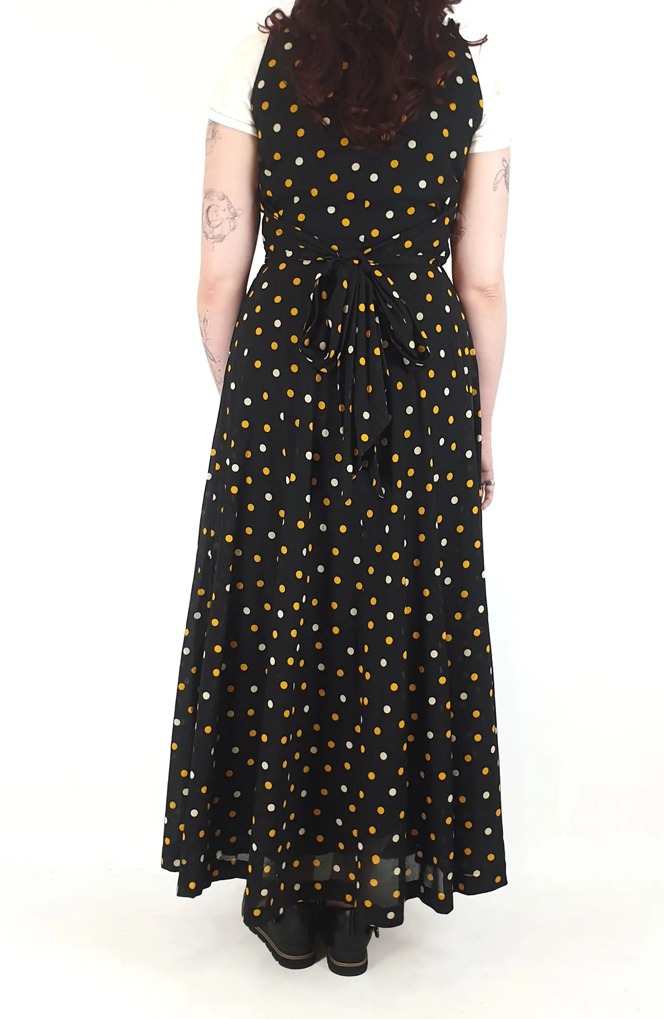 Vintage black polka dot print maxi dress size 12