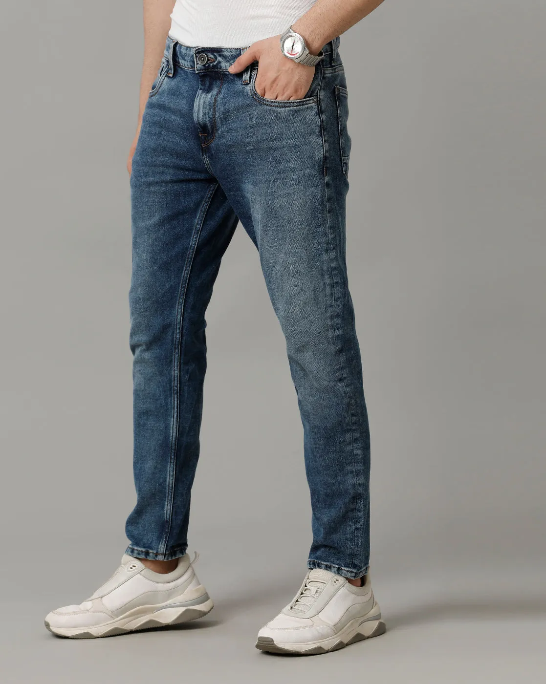Voi Mens Jet Indigo Track Cropped Skinny Jeans