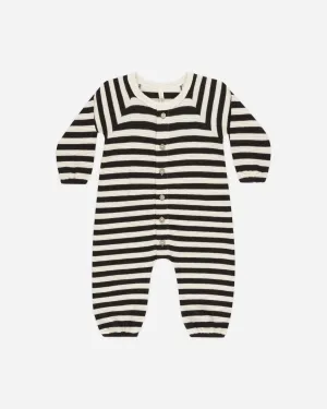 Waffle Long Sleeve Jumpsuit || Black Stripe