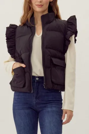 Wanderer Ruffle Sleeve Vest in Black
