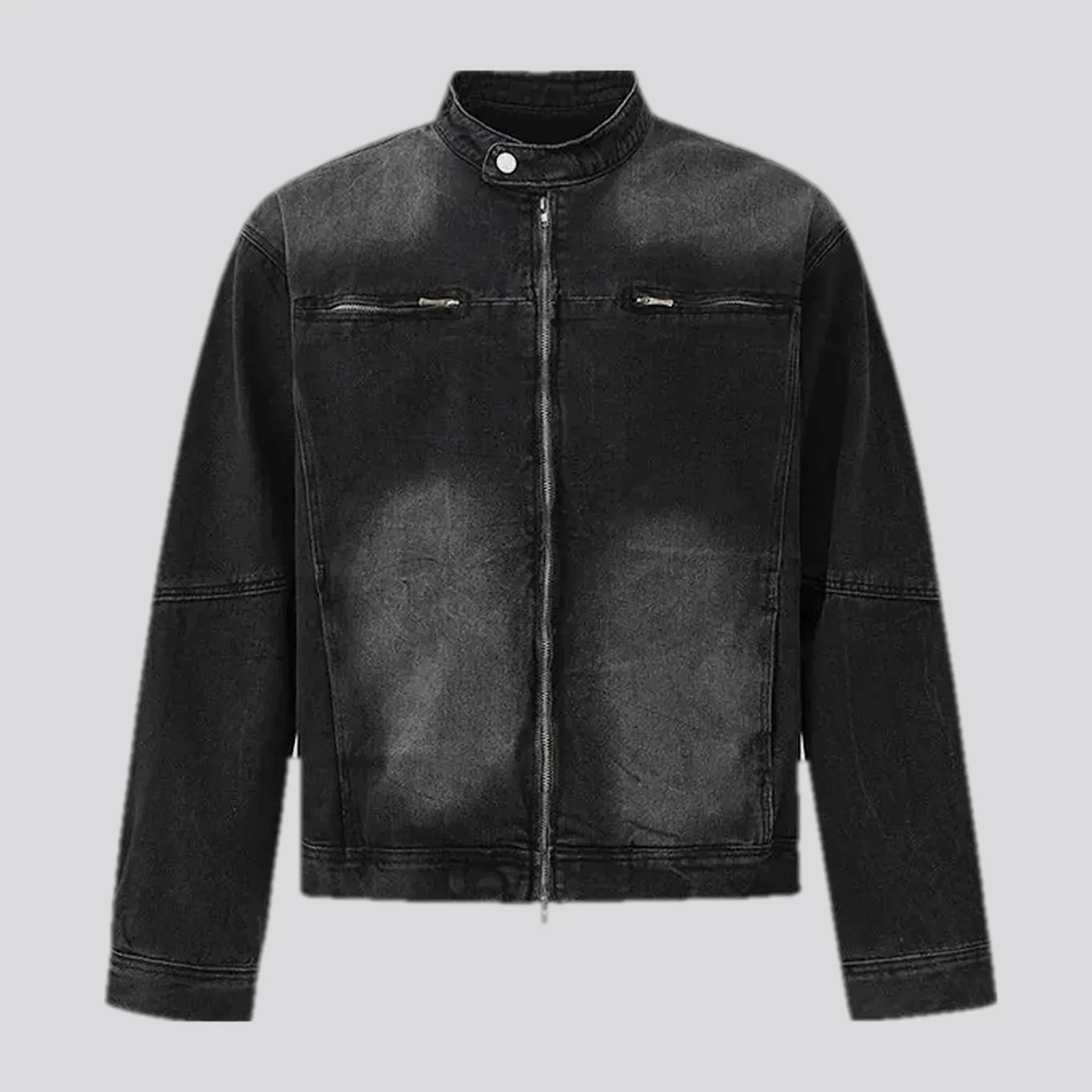 Washed out biker men's jean jacket