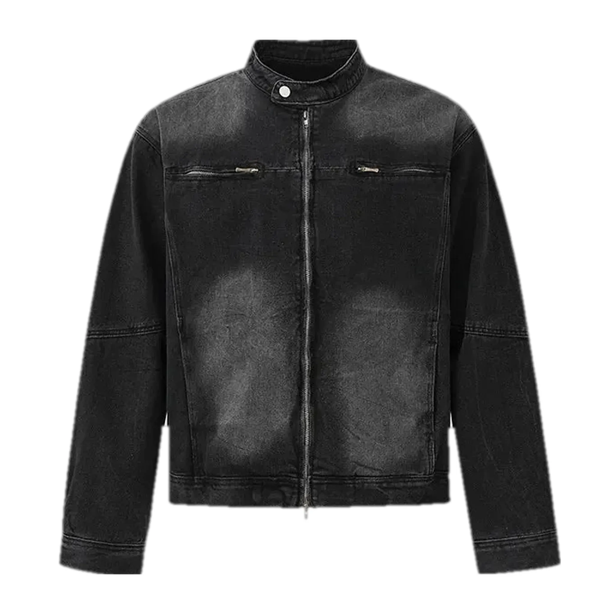 Washed out biker men's jean jacket