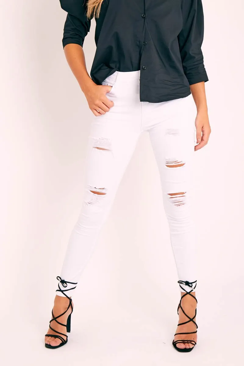 White Bleached Ripped Skinny Jeans - Blair