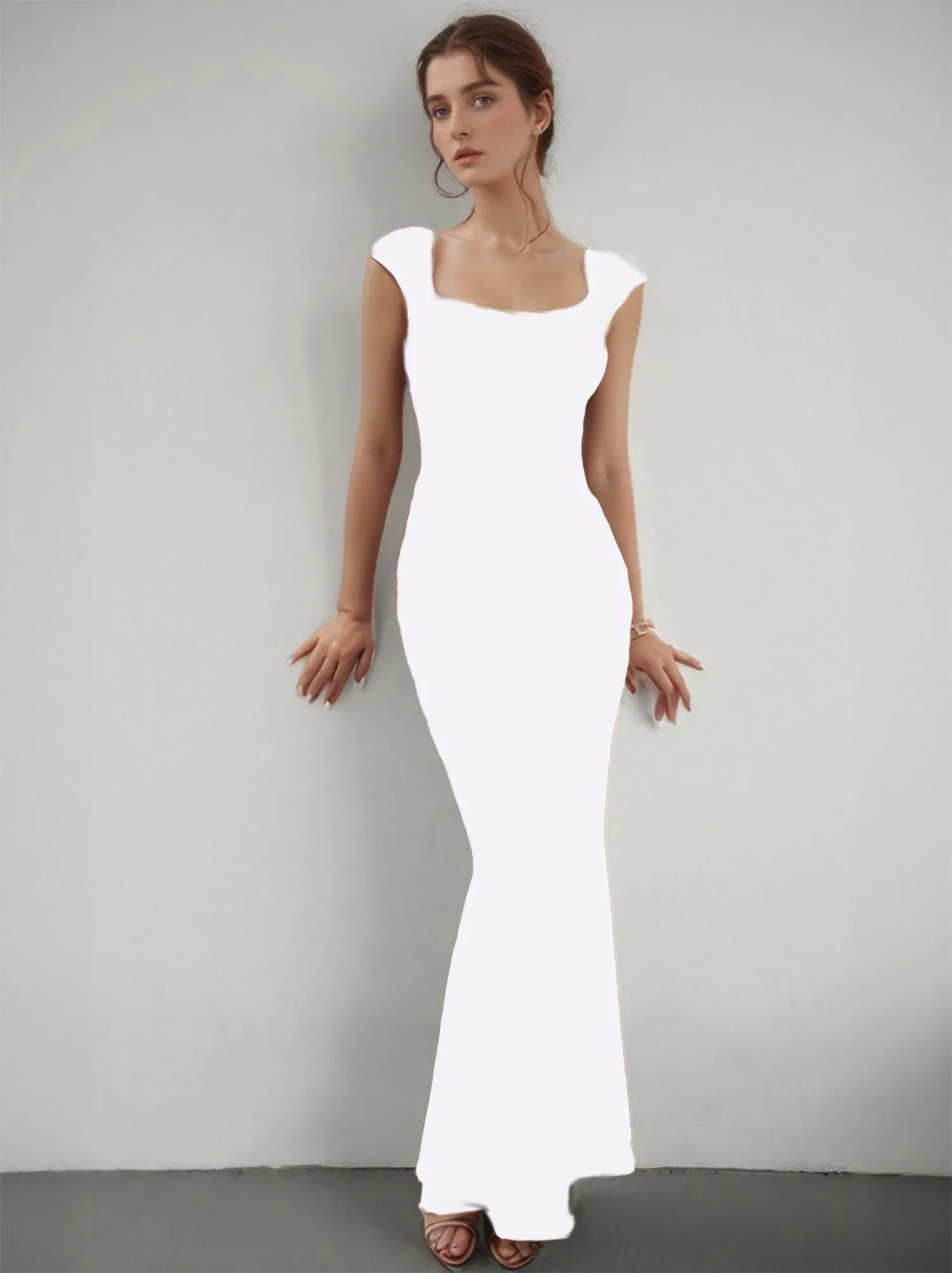 White Bodycon Maxi Dress With Gathered Strap