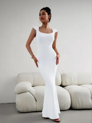 White Bodycon Maxi Dress With Gathered Strap