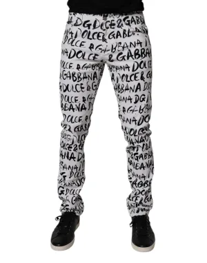 White Cotton Logo Print Skinny Denim Jeans