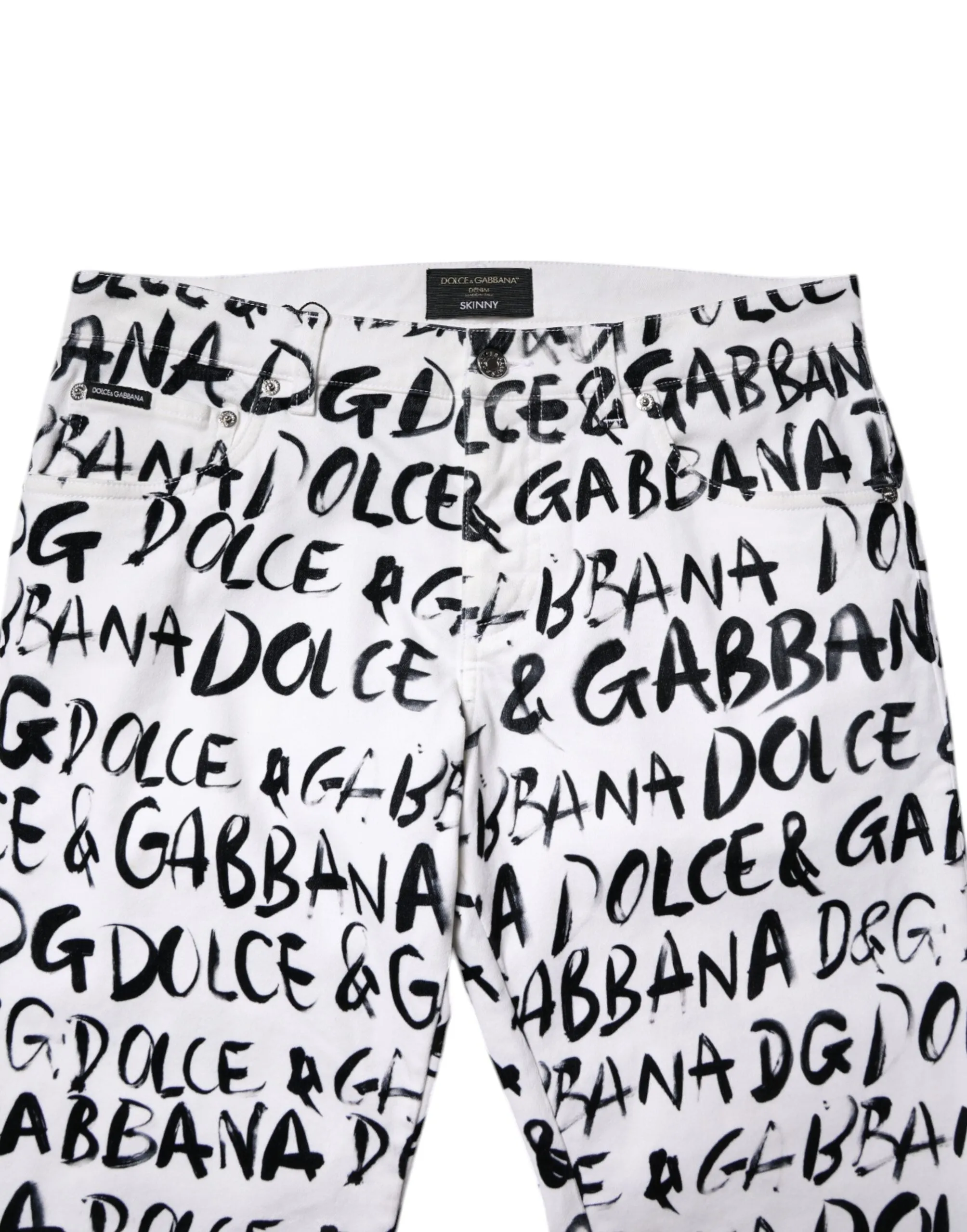White Cotton Logo Print Skinny Denim Jeans