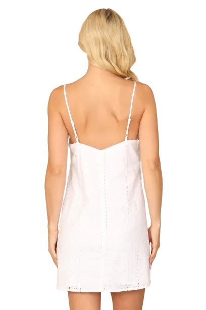 White Spaghetti Strap V Neck Eyelet Mini Dress - Pack of 5