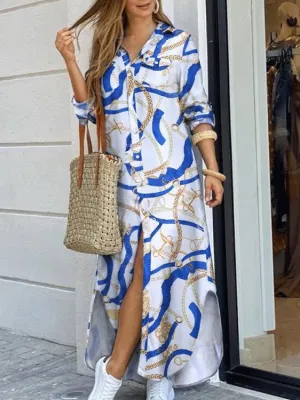 White Typographic Button Down Shirt Dress