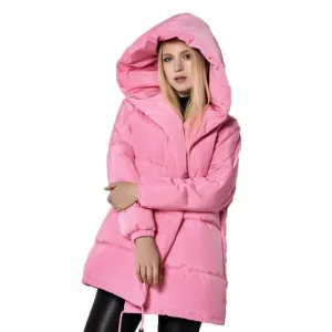 Winter Jackets Women 90% White Duck Down Parkas Loose Fit Plus Size Hooded Coats Medium Long Warm Casual Pink Snow Outwear