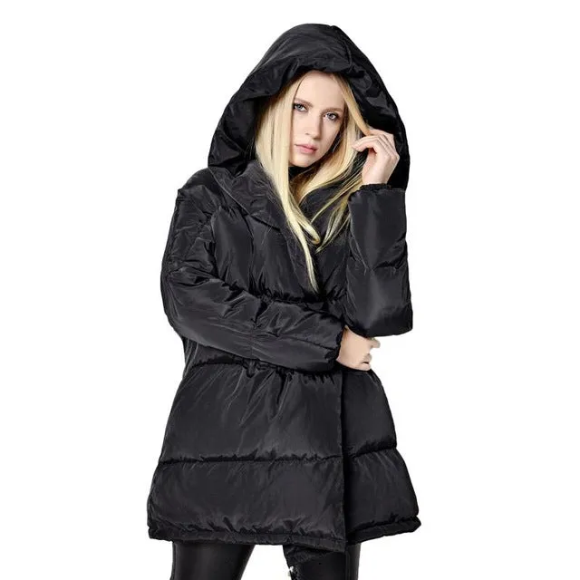 Winter Jackets Women 90% White Duck Down Parkas Loose Fit Plus Size Hooded Coats Medium Long Warm Casual Pink Snow Outwear