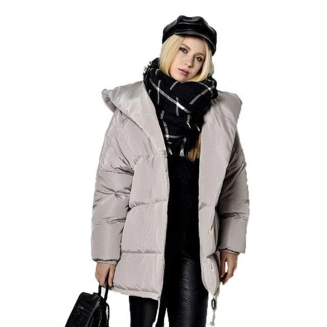 Winter Jackets Women 90% White Duck Down Parkas Loose Fit Plus Size Hooded Coats Medium Long Warm Casual Pink Snow Outwear