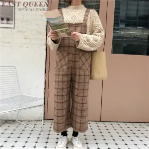 Women preppy style overall jumpsuits & rompers in spring and autumn loose plaid strips bodycon combine bodysuits  AA3346  F
