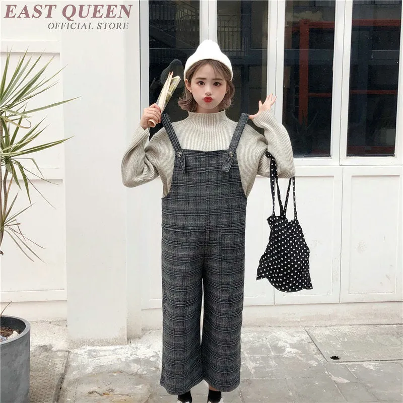 Women preppy style overall jumpsuits & rompers in spring and autumn loose plaid strips bodycon combine bodysuits  AA3346  F