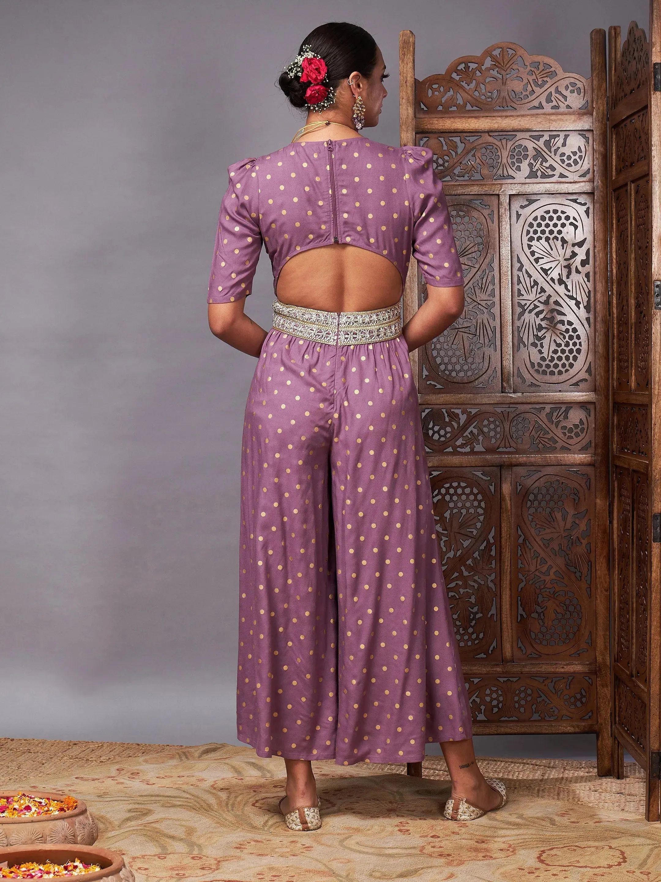 Women Printed Standard Purple Jumpsuits & Sets