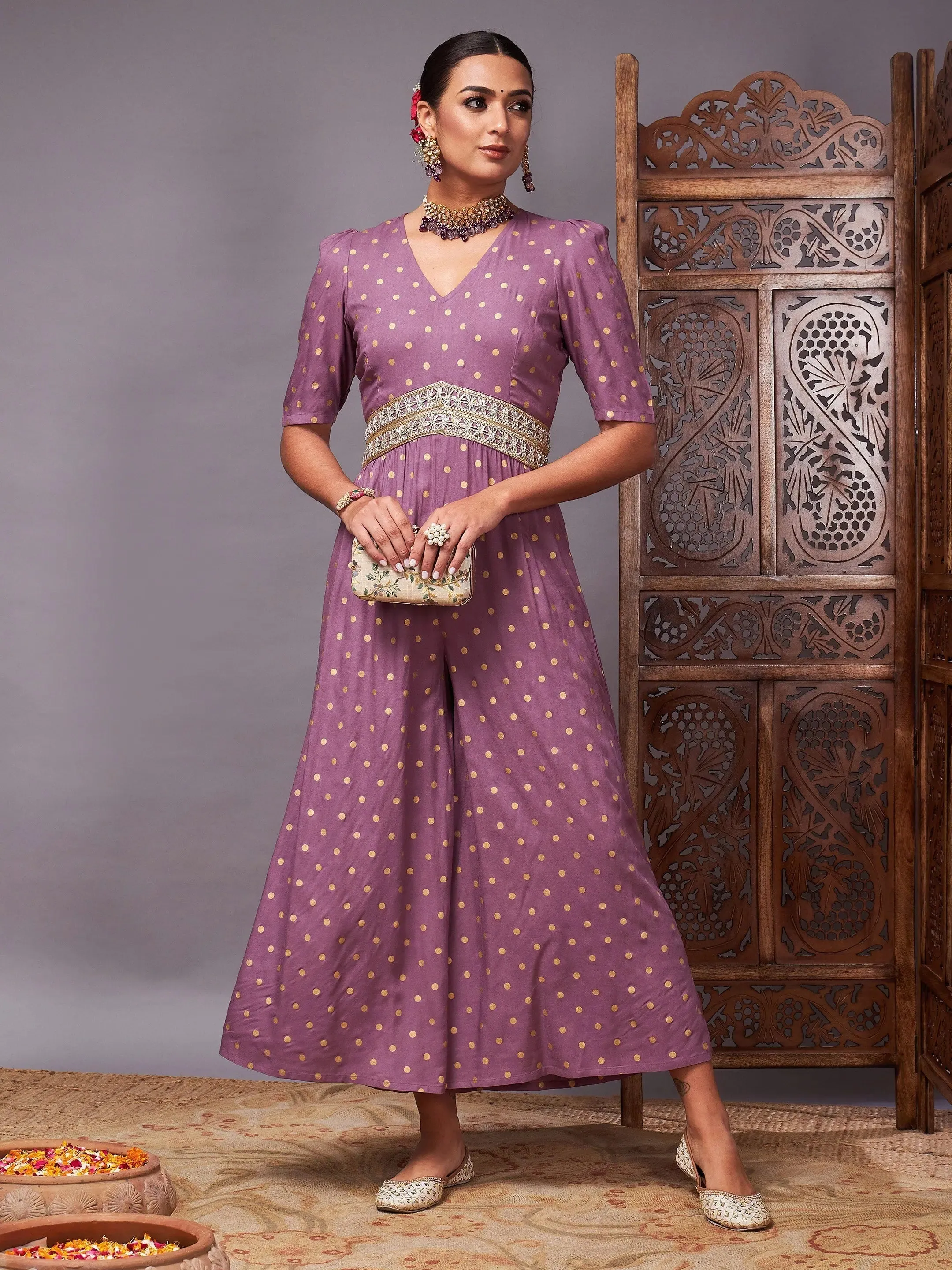 Women Printed Standard Purple Jumpsuits & Sets