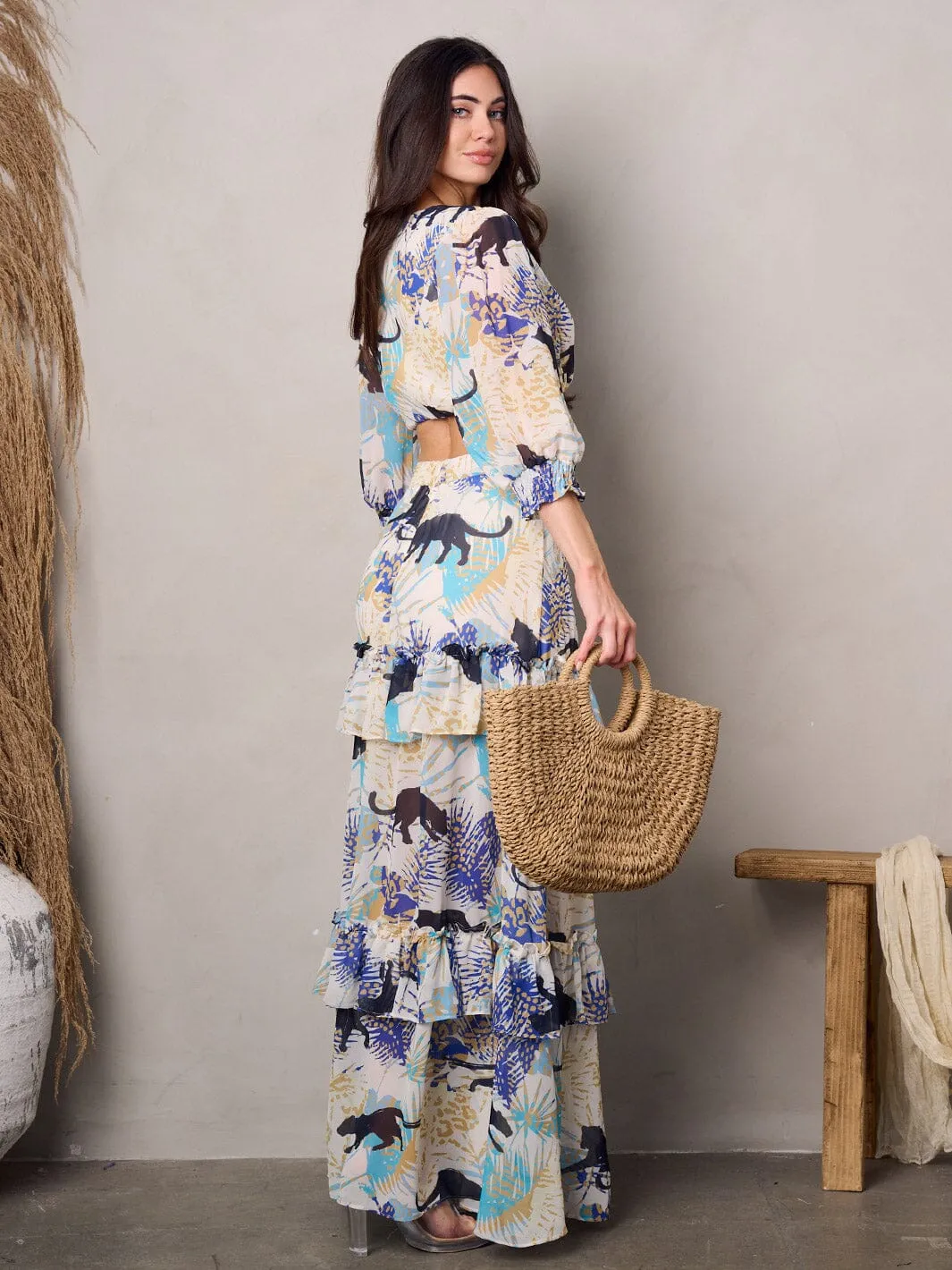 WOMEN'S 3/4 SLEEVES TOP & MAXI SKIRT MULTI PRINT SETS