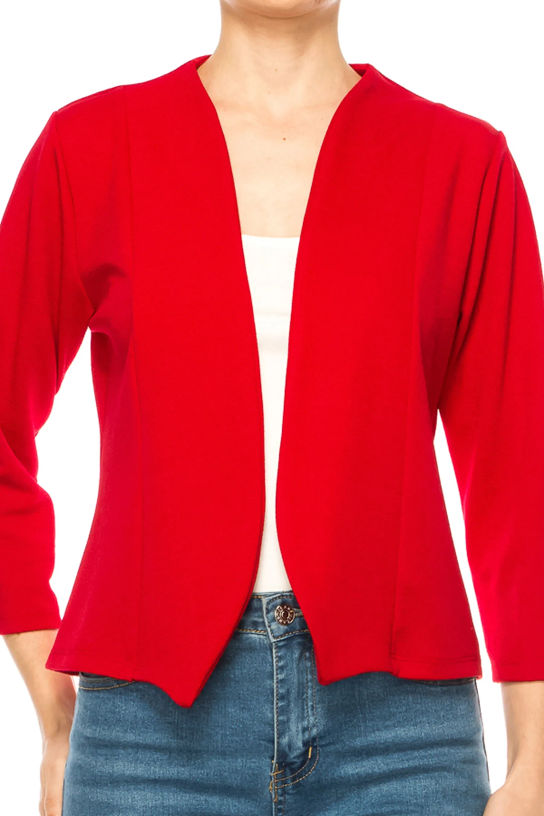 Women's Bolero Blazer Open Front Sleek 3/4 Sleeves Cardigan