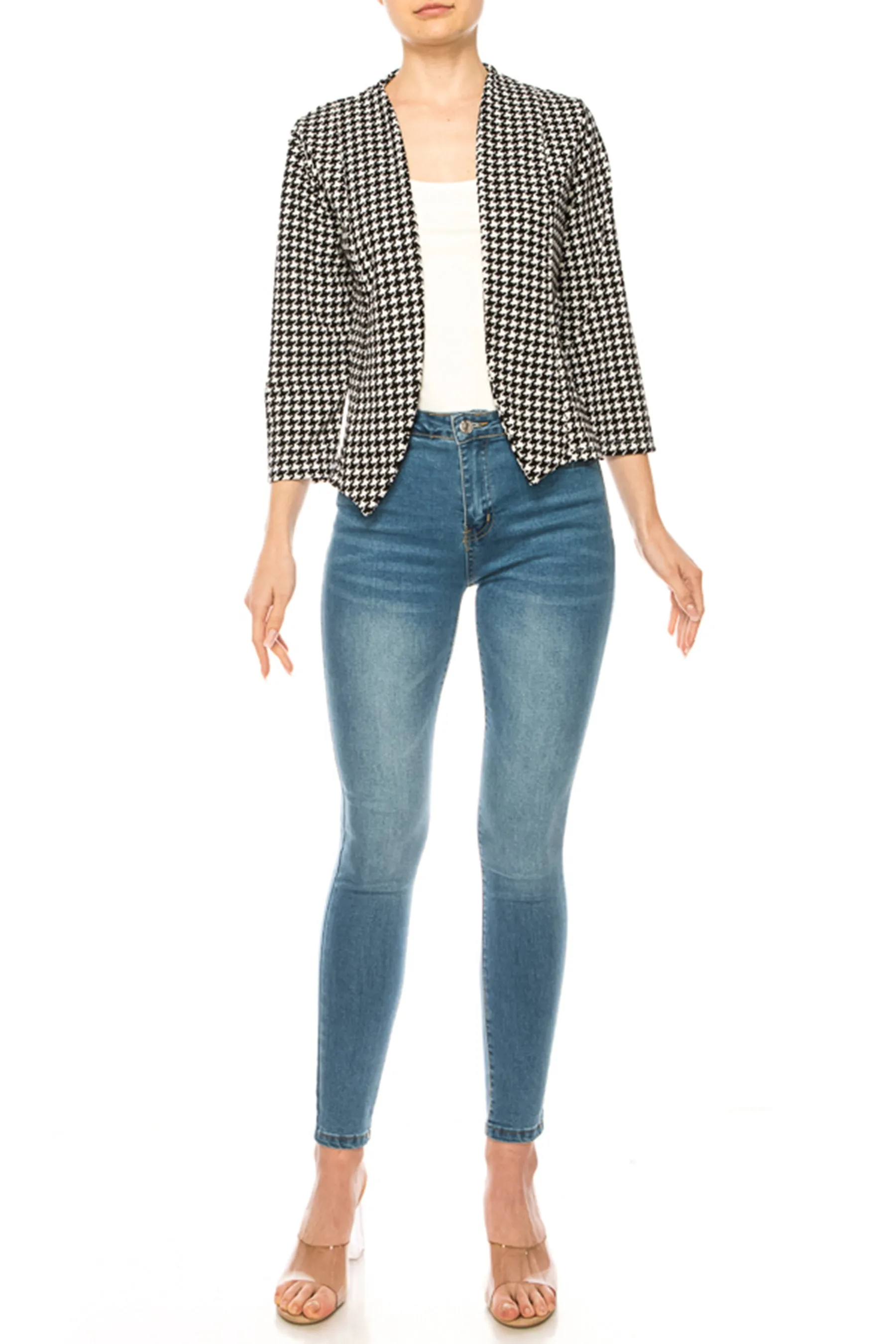 Women's Bolero Blazer Open Front Sleek 3/4 Sleeves Cardigan