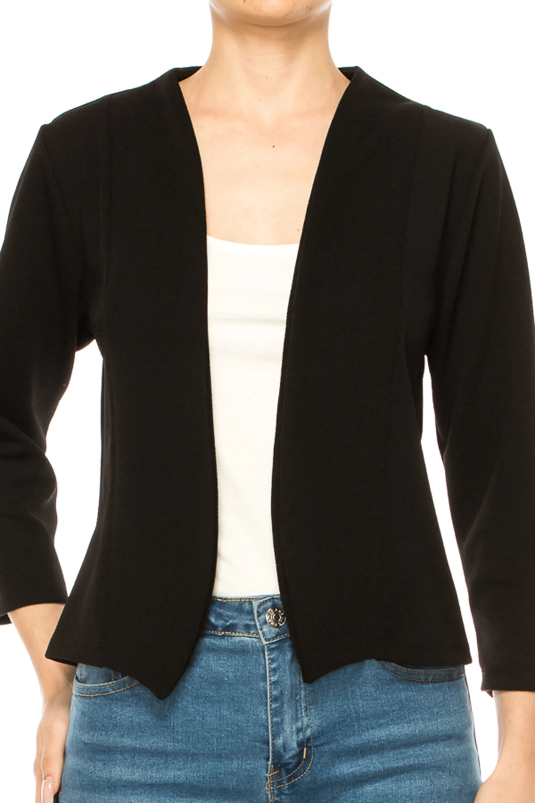 Women's Bolero Blazer Open Front Sleek 3/4 Sleeves Cardigan