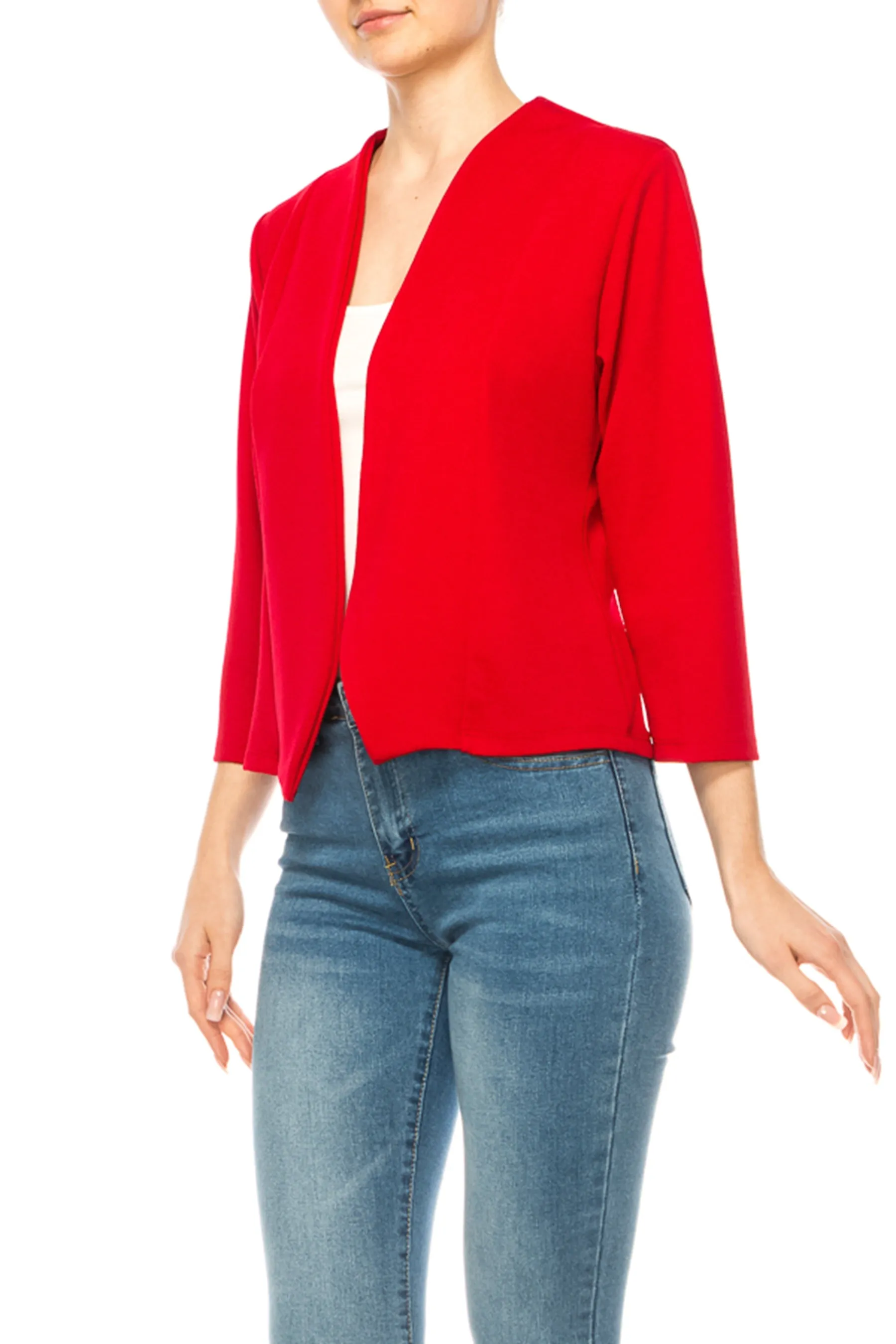 Women's Bolero Blazer Open Front Sleek 3/4 Sleeves Cardigan