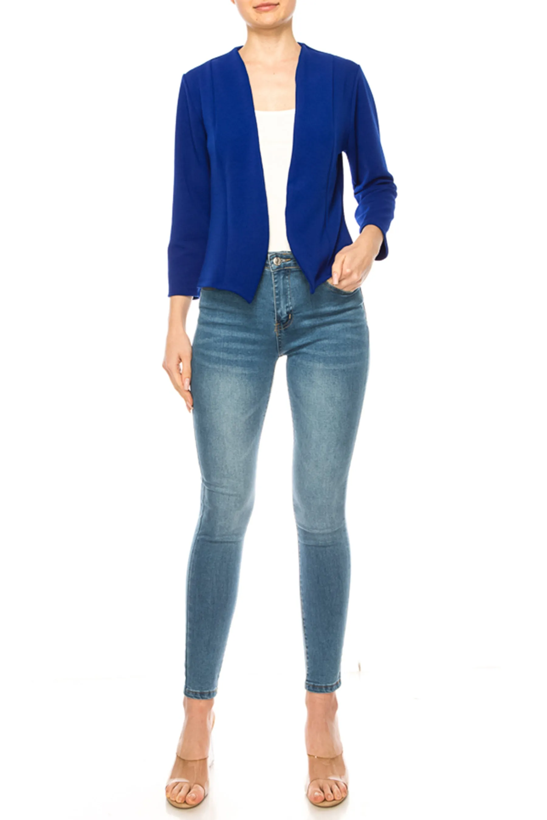Women's Bolero Blazer Open Front Sleek 3/4 Sleeves Cardigan