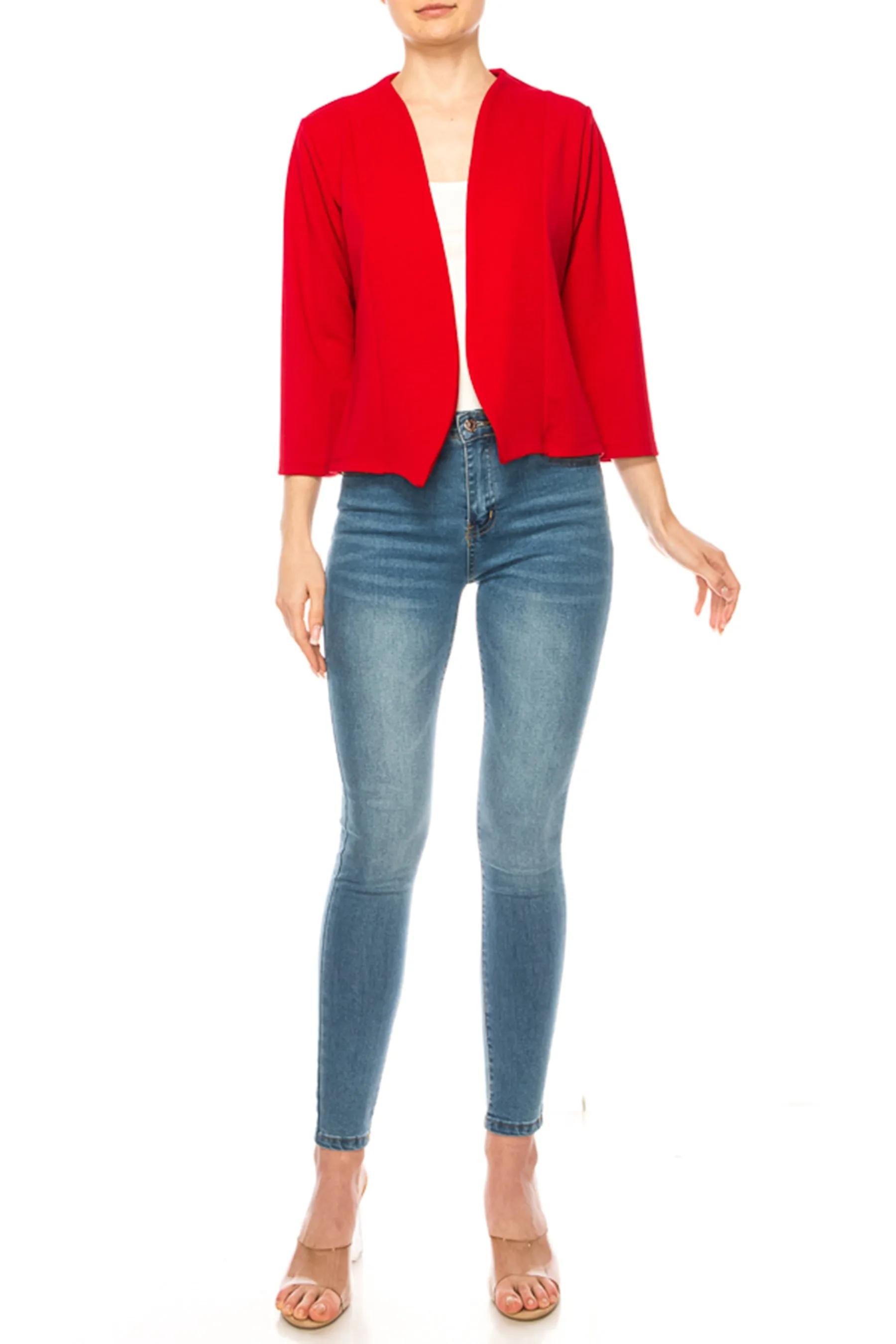 Women's Bolero Blazer Open Front Sleek 3/4 Sleeves Cardigan