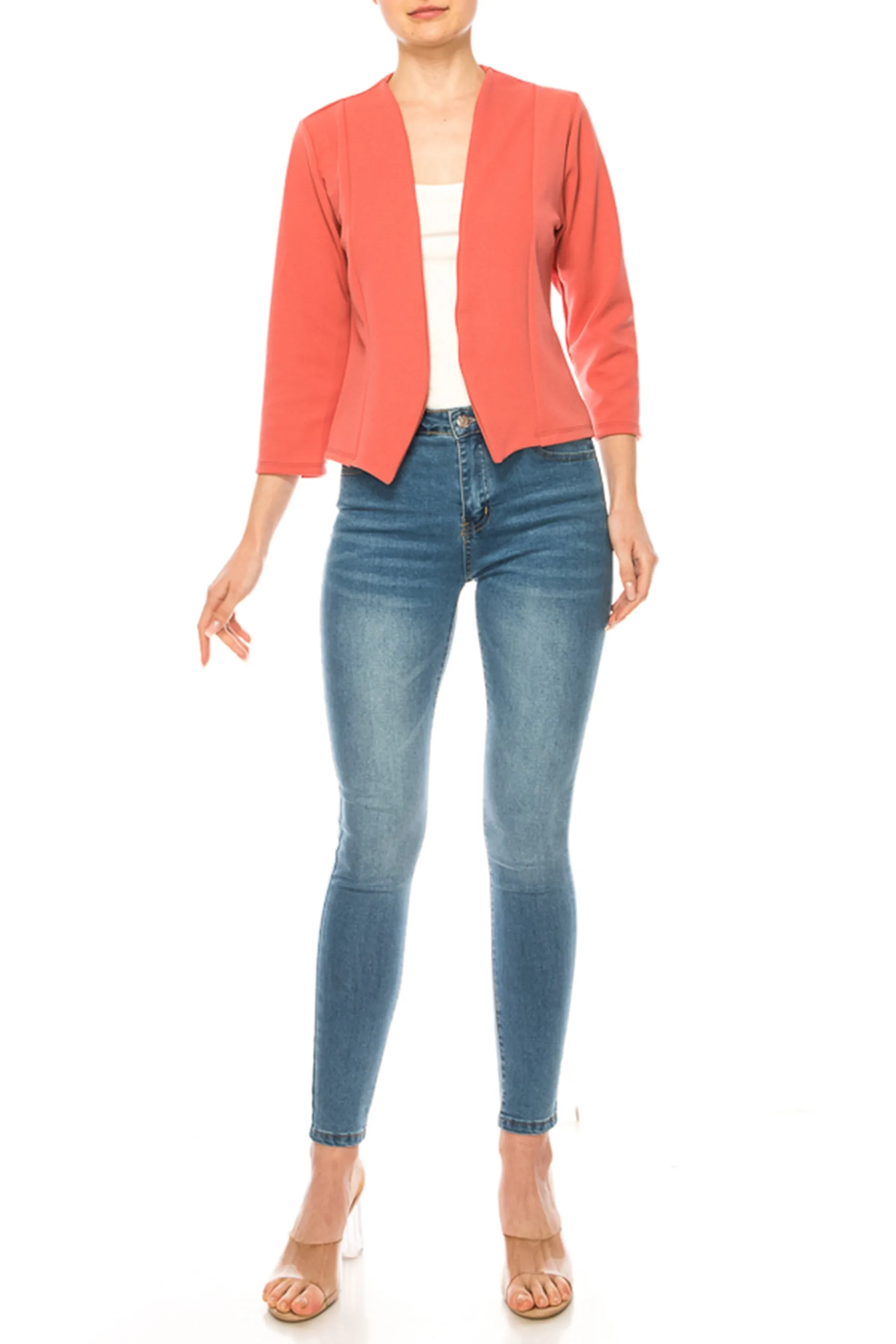 Women's Bolero Blazer Open Front Sleek 3/4 Sleeves Cardigan