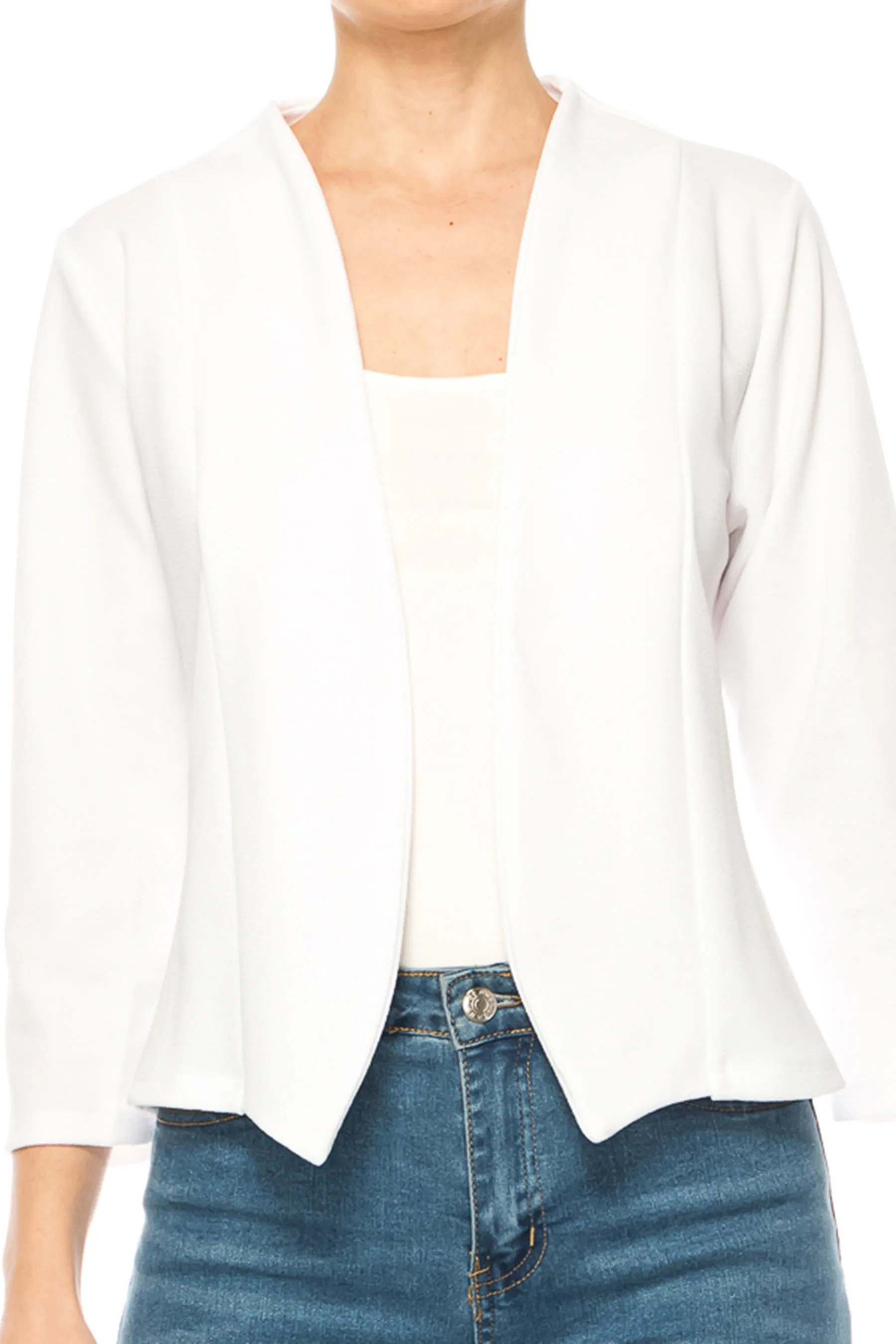 Women's Bolero Blazer Open Front Sleek 3/4 Sleeves Cardigan