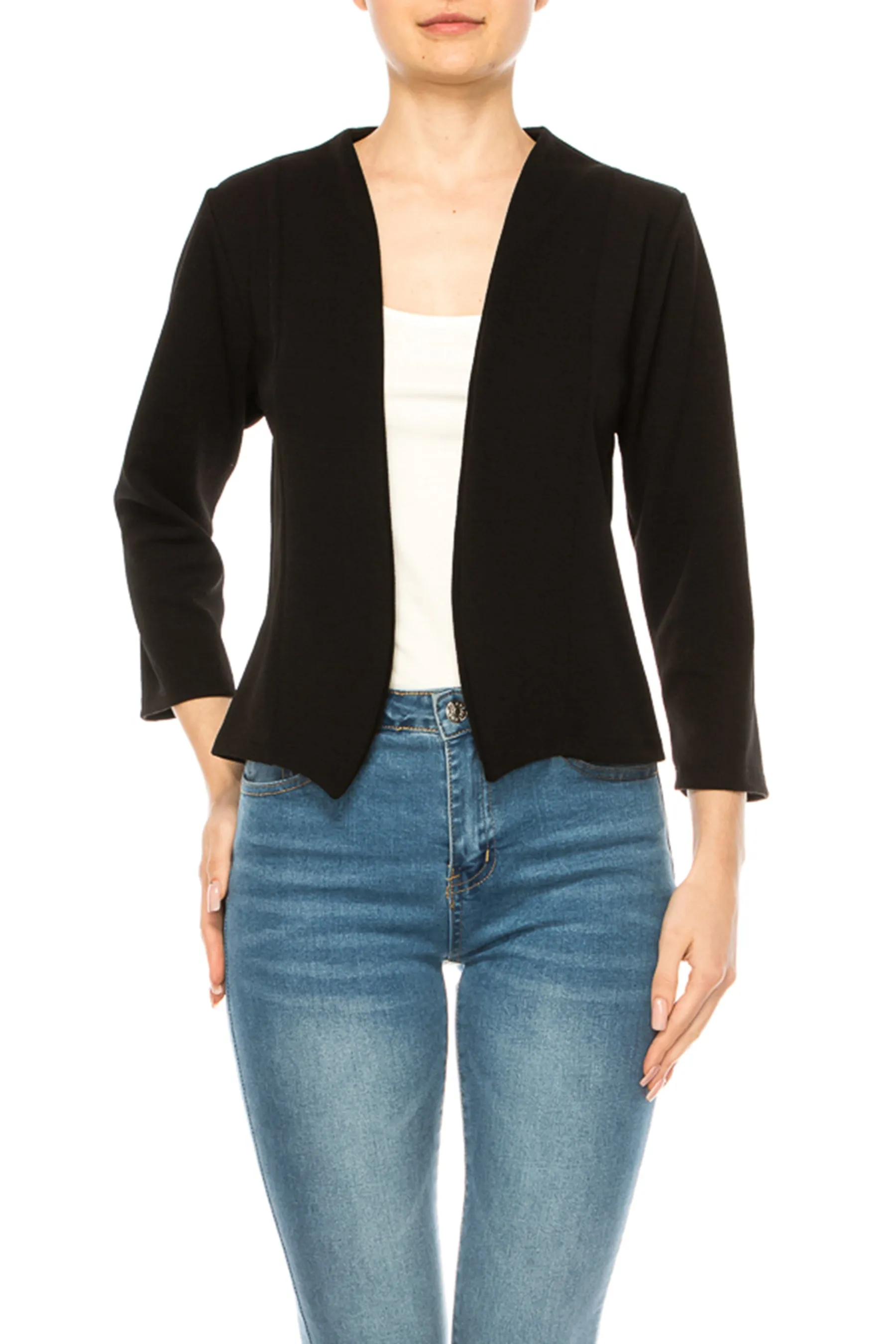Women's Bolero Blazer Open Front Sleek 3/4 Sleeves Cardigan