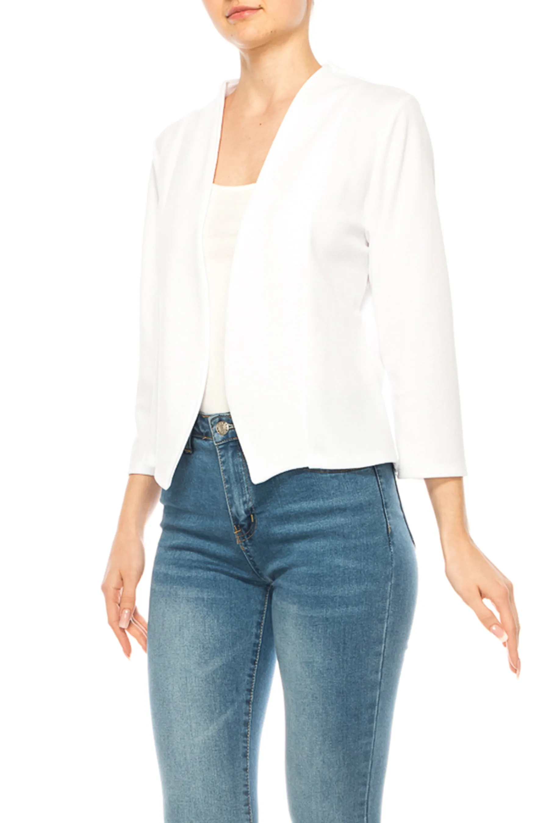 Women's Bolero Blazer Open Front Sleek 3/4 Sleeves Cardigan