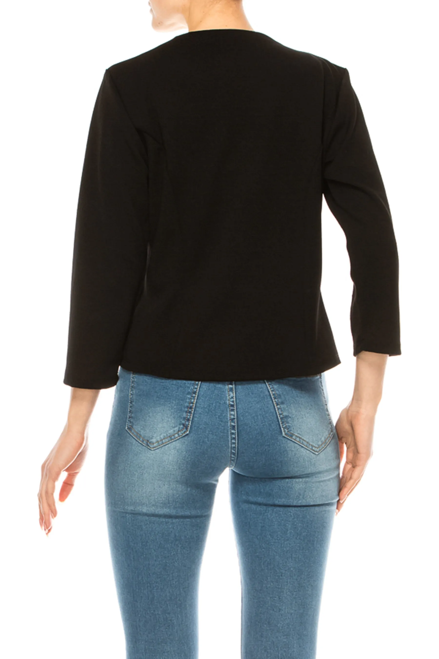 Women's Bolero Blazer Open Front Sleek 3/4 Sleeves Cardigan