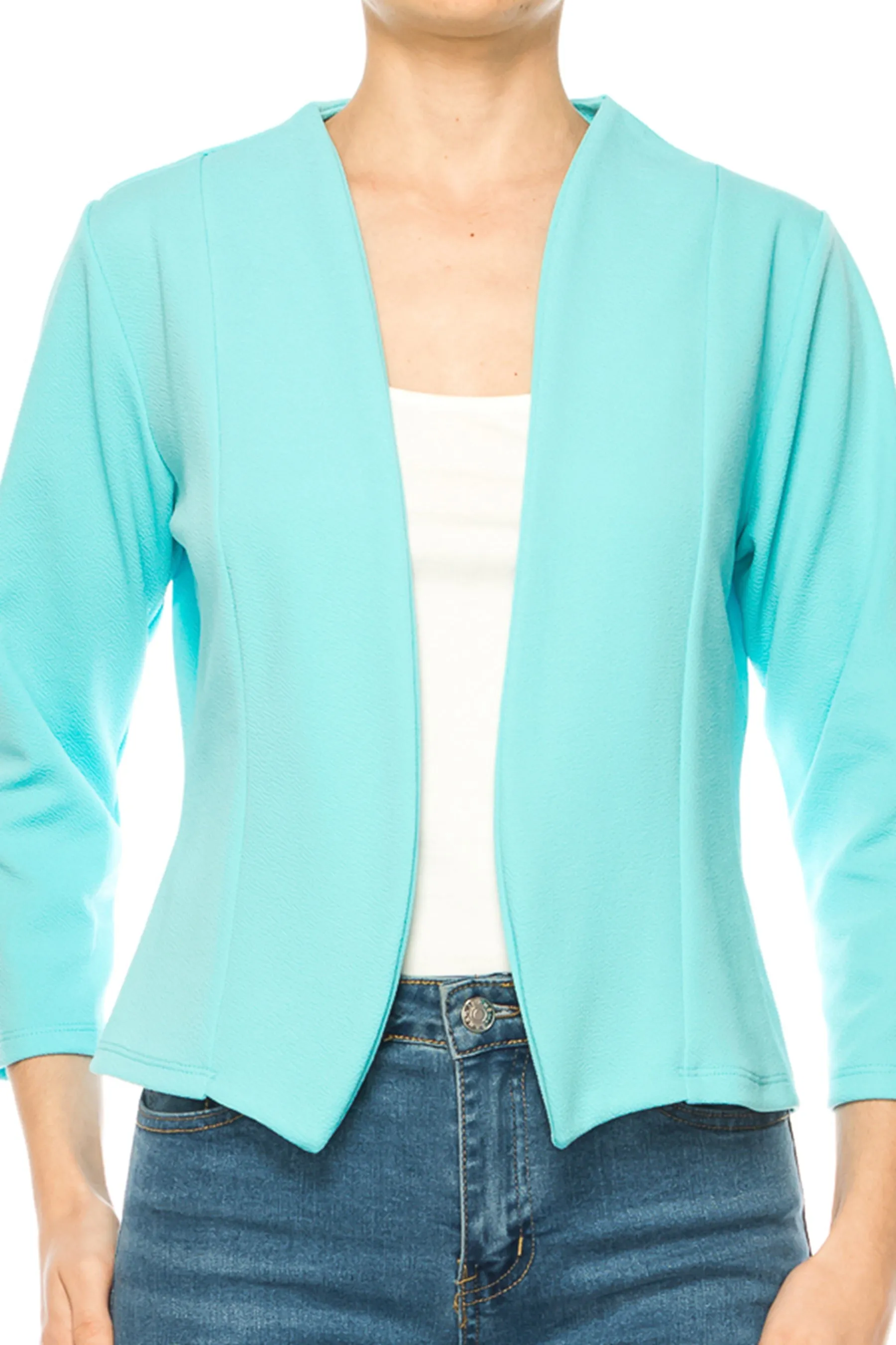 Women's Bolero Blazer Open Front Sleek 3/4 Sleeves Cardigan