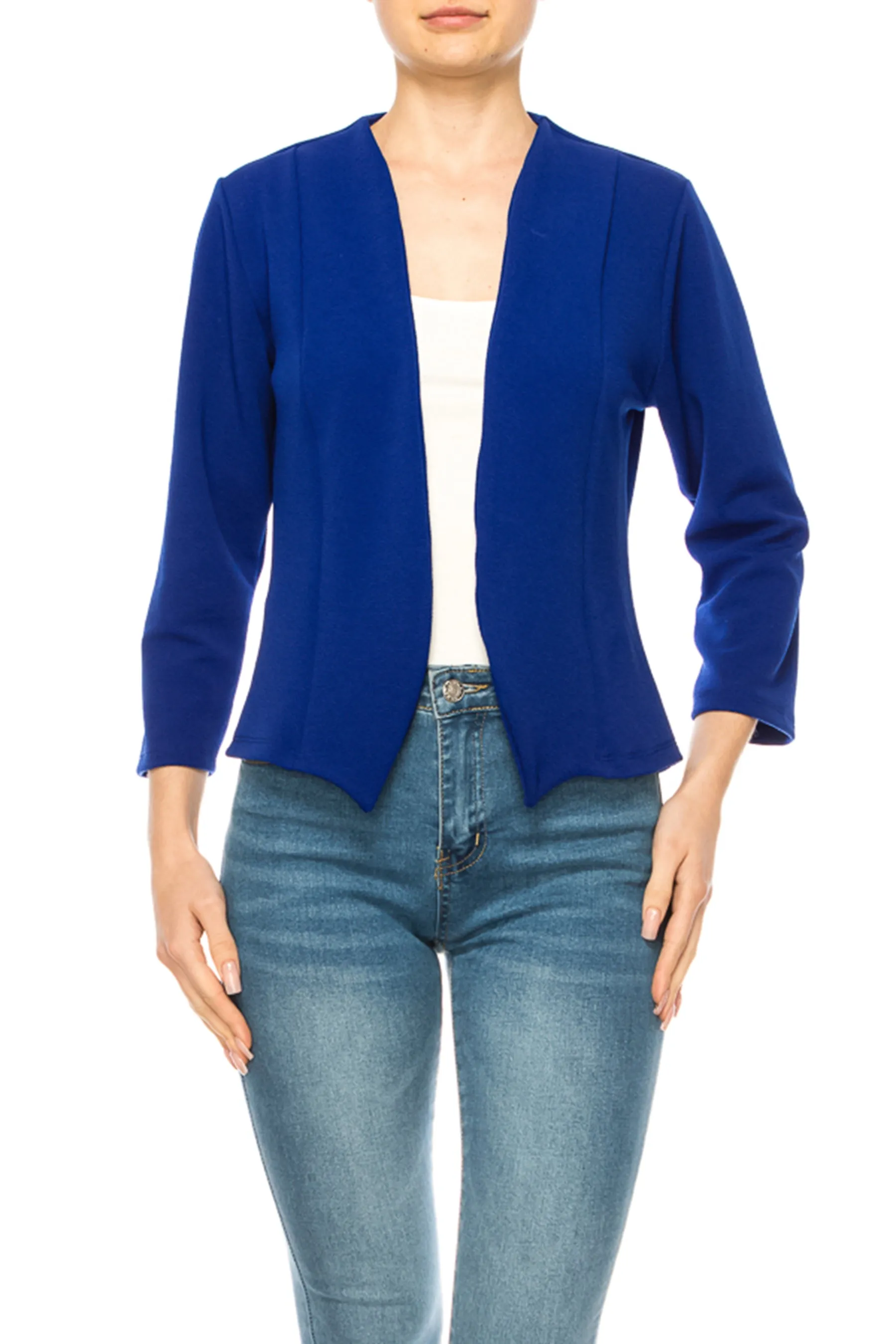 Women's Bolero Blazer Open Front Sleek 3/4 Sleeves Cardigan